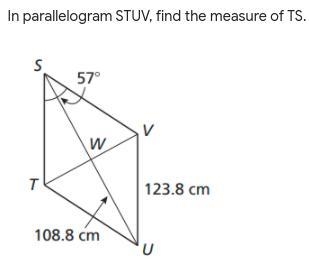 In parallelogram STUV, find the measure of TS.-example-1