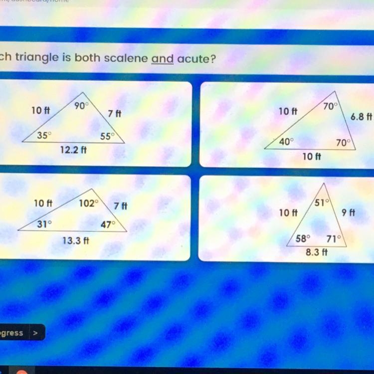 Which triangle is both scalene and acute-example-1