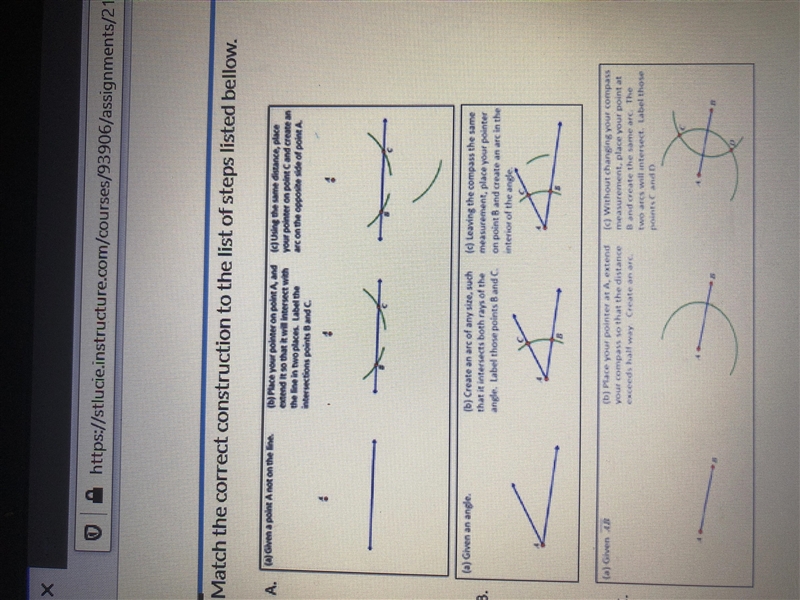 Match the construction to the list of steps listed below .Perpendicular Bisector .A-example-1