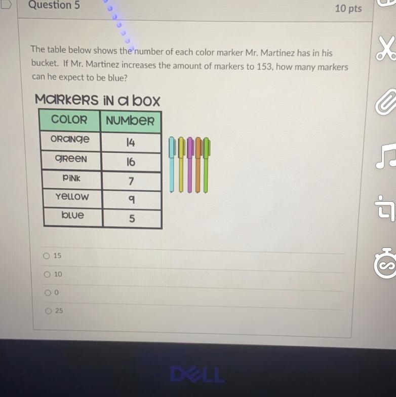 HELP ME PLEASE The table below shows the number of each color marker Mr. Martinez-example-1