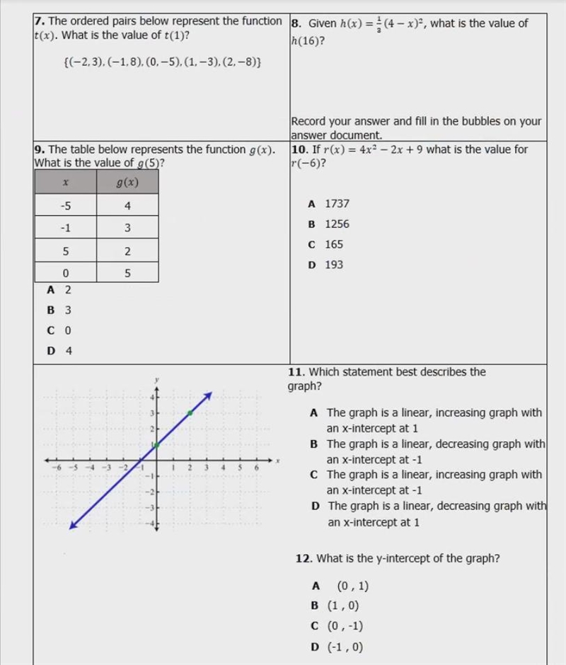 The ordered pairs below represent the function t(x). What is the value of t(1)-example-1