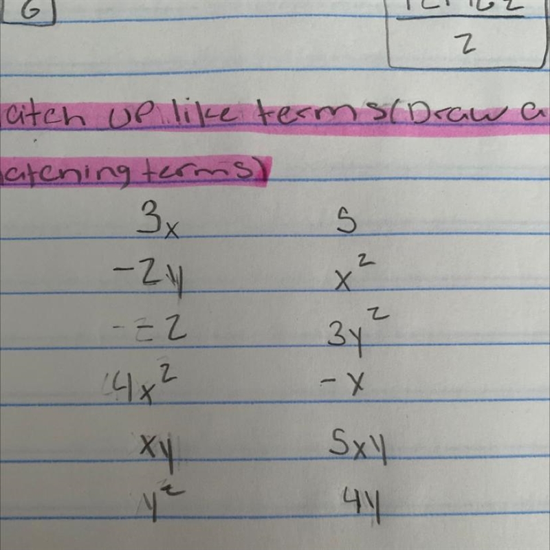 Match up like terms (draw a line between matching terms) 20 POINTS-example-1