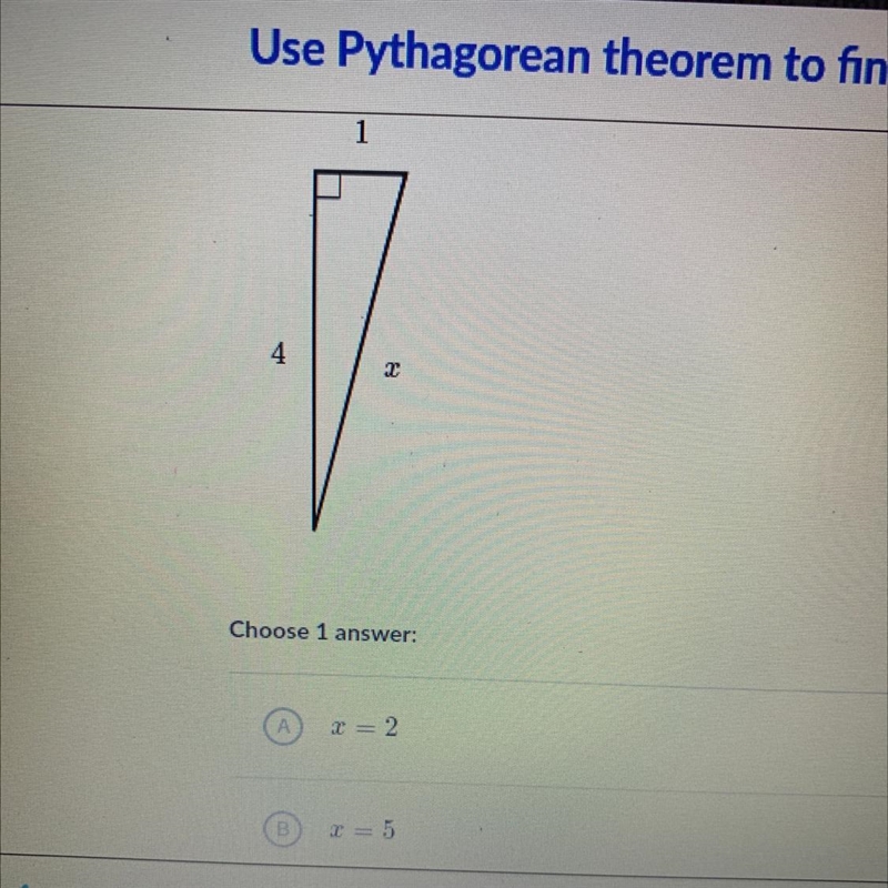 Find the value of x in the triangle shown below. Choose 1 answer: C) x= 5 D)x= 17-example-1