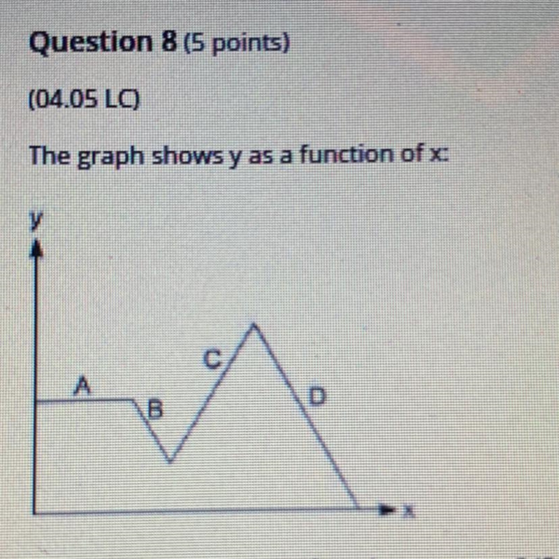 The graph shows y as a function of x: in witch segment is the function constant? (5 point-example-1