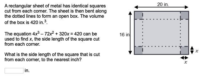 Rectangular sheet of metal has identical squares cut from each corner. The sheet is-example-1