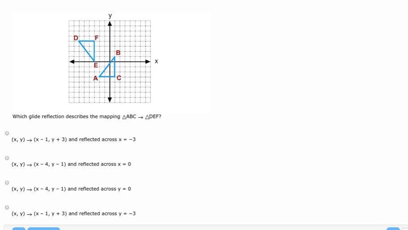 Which glide reflection describes the mapping ABC DEF​. This is practice for me plz-example-1