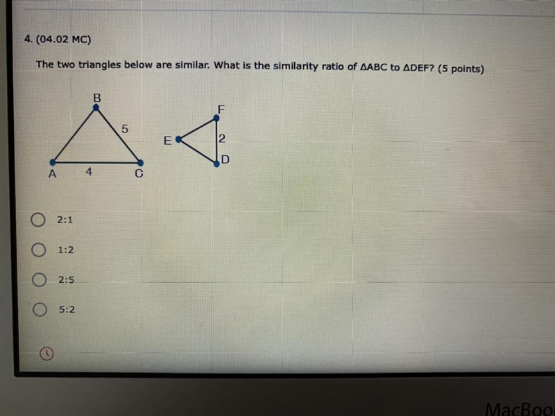 The two triangles below are similar. What is the similarity ratio of triangle ABC-example-1