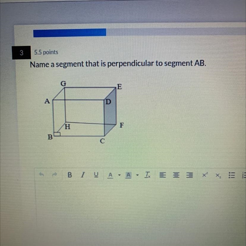 Name a segment that is perpendicular to segment AB. G E A D H F B С-example-1