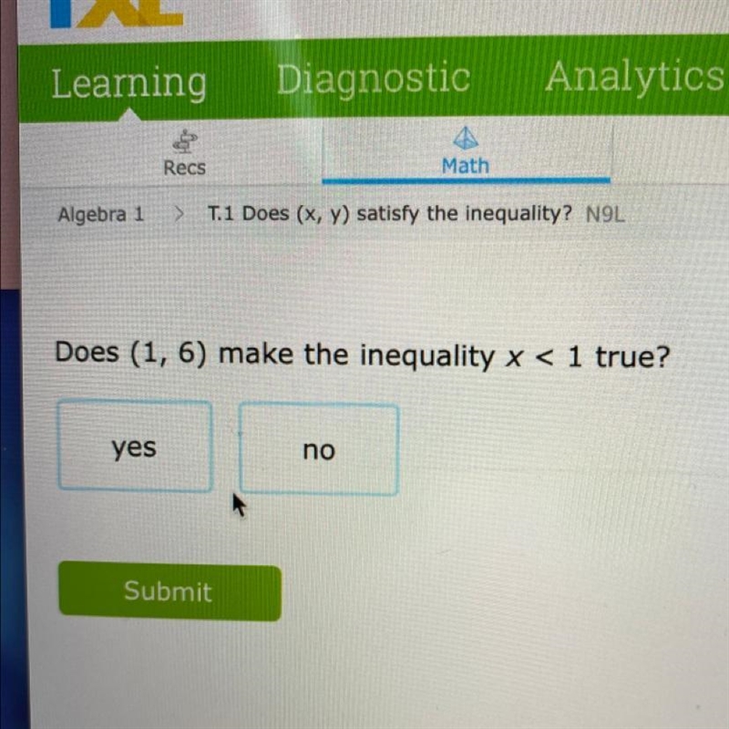 Does (1,6) make the inequality x<1 true-example-1