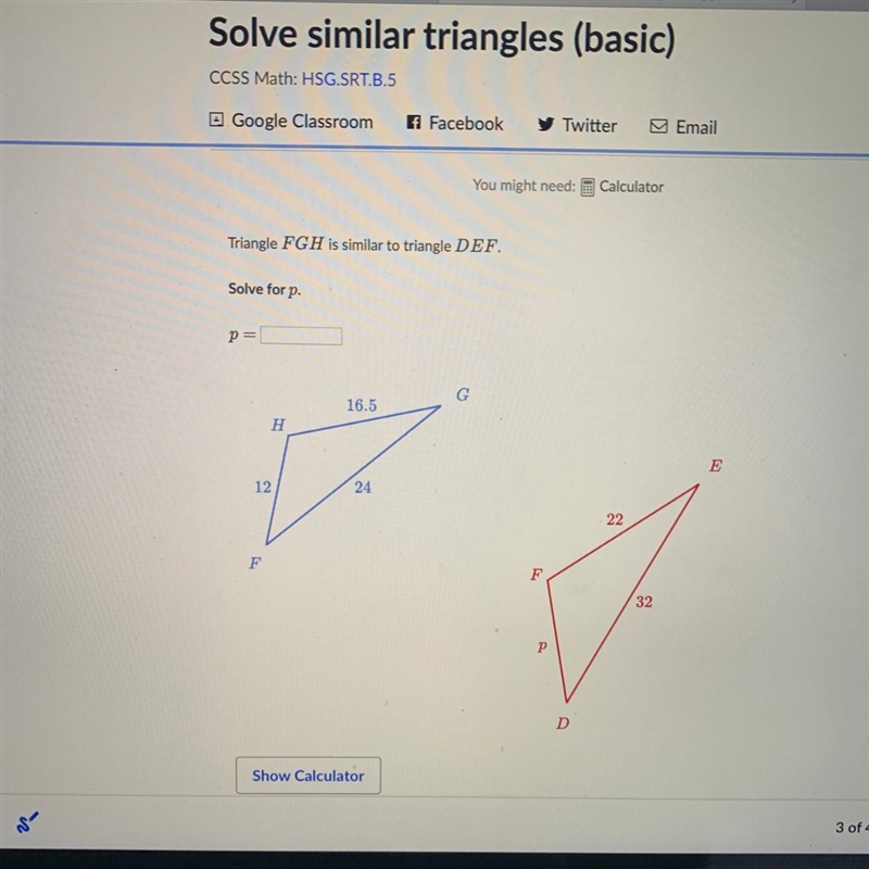 Solve similar triangles-example-1