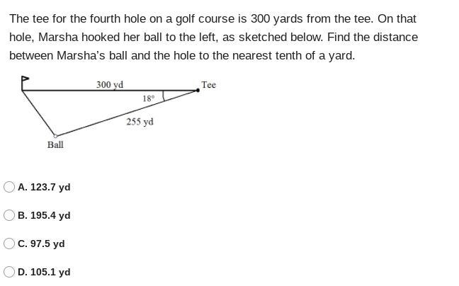 ASAP The tee for the fourth hole on a golf course is 300 yards from the tee. On that-example-1