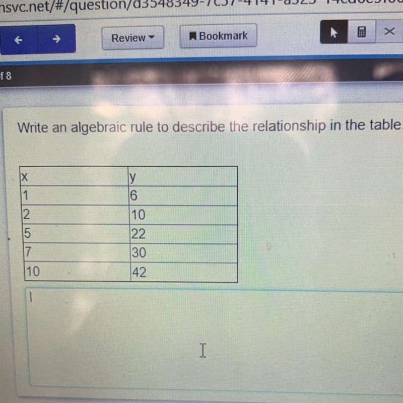 Write an algebraic rule to describe the relationship in the table.-example-1