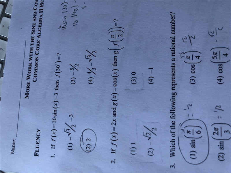 If f(x) =2x and g(x) = cos(x) then g(f(π/2)) = ? Number 2 in picture-example-1