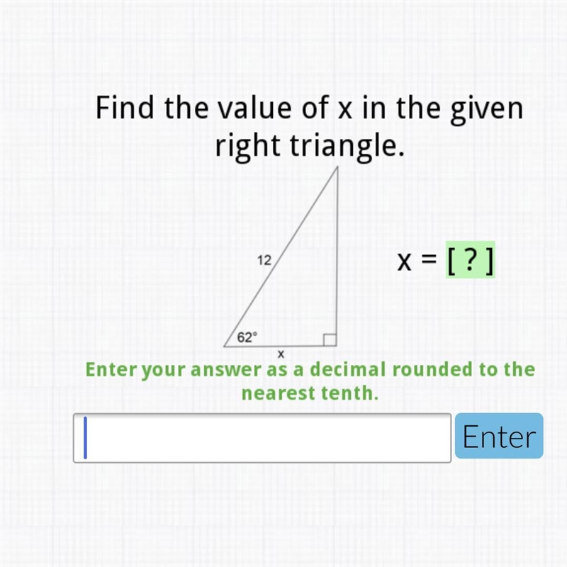 Find the value of x in the given right triangle.-example-1