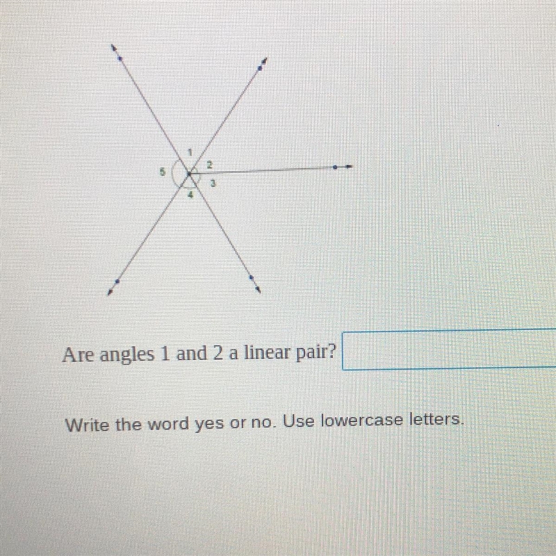 Are angles 1 and 2 a linear pair? Yes or no.-example-1