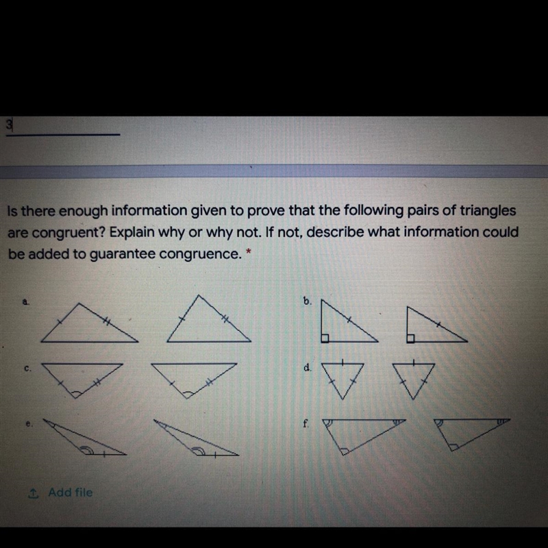 Is there enough information given to prove that the following pairs of triangles are-example-1