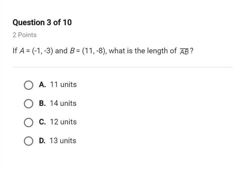 If a=(-1, -3) and b=(11, -8) what is the length of ab?-example-1