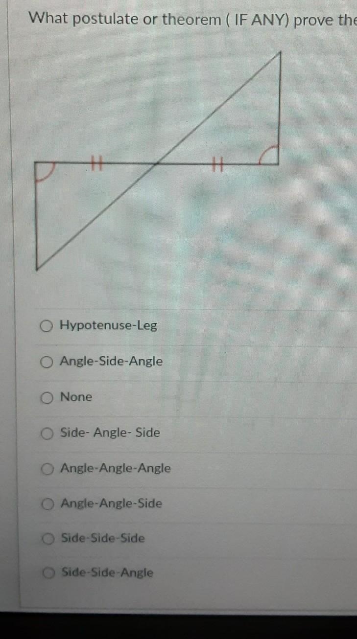 What postulate or theroem prove these triangles are congruent?​-example-1