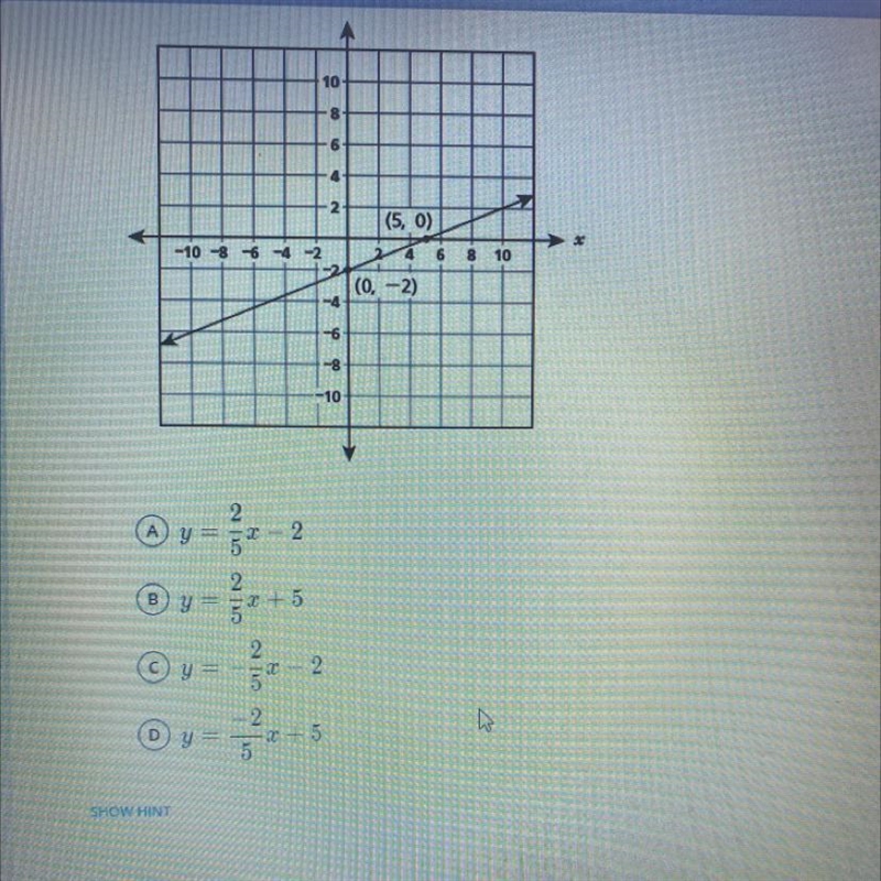 Which equation represents the line shown on the coordinate right below-example-1