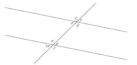 What is the measure of angle b? A) 54 B) 46 C) 126 D) 136-example-1