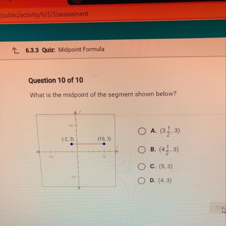 What is the midpoint of the segment shown below?-example-1