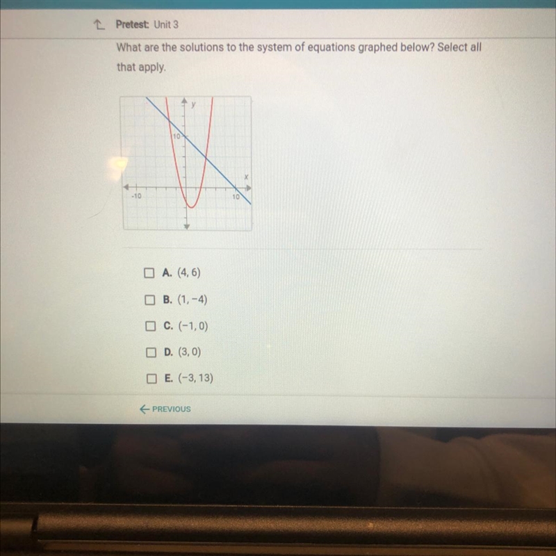 HELP PLZZZZ What are the solutions to the system of equations graphed below? Select-example-1