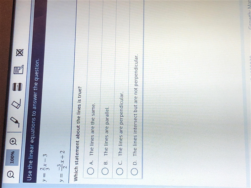 HELP.. which statement about the lines is ture A.the lines are the same B.the lines-example-1