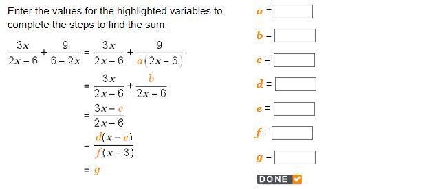 Enter the values for the highlighted variables to complete the steps to find the sum-example-1