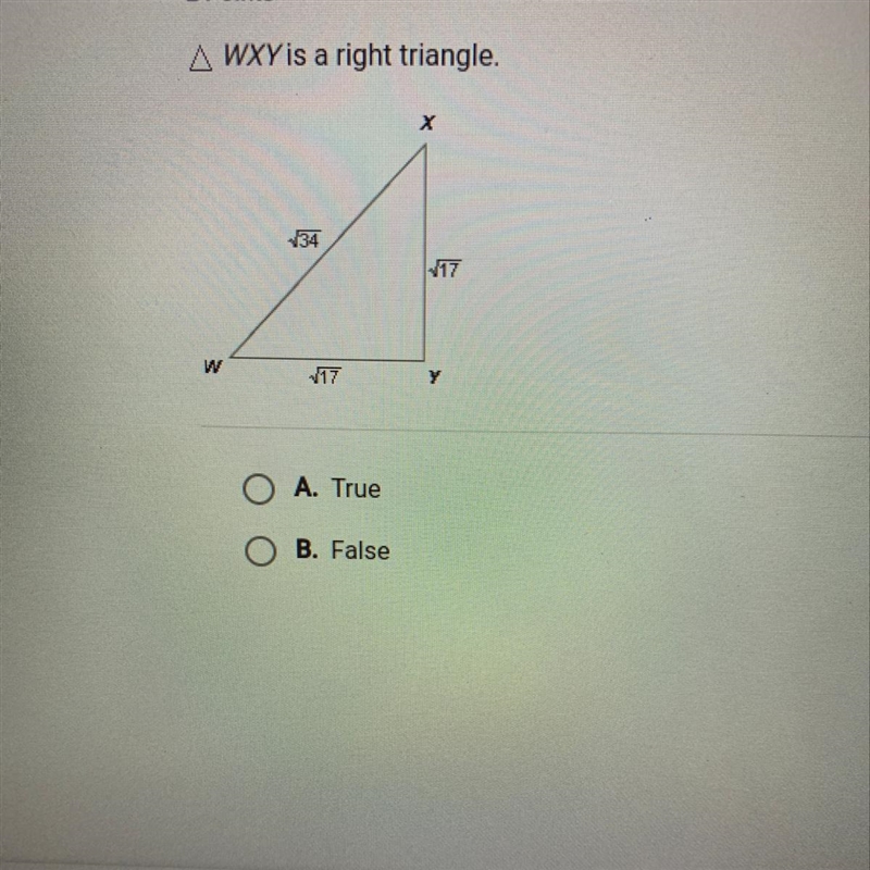 Is WXY is a right triangle true or false-example-1