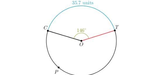 Examine the diagram of circle O. Points C, T, and P are on circle O. If m∠COT=146∘ and-example-1