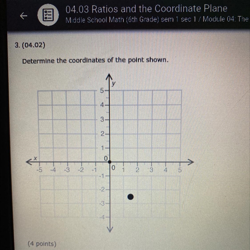 PLZ HELP ASAP NEED THIS Determine the coordinates of the point shown.-example-1