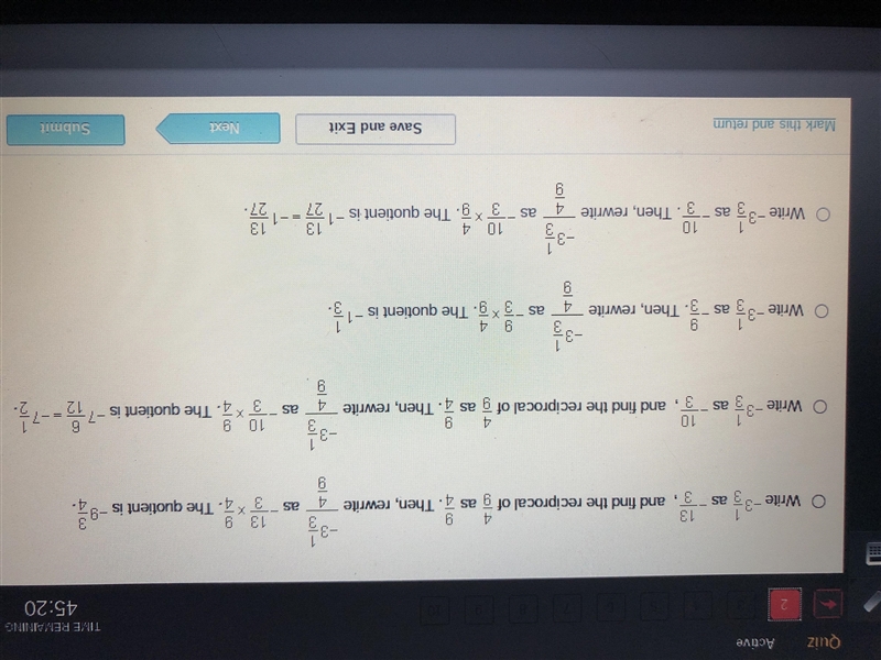 Which explains how to find the question of the division below -3 1/3 divided by 4/9-example-1