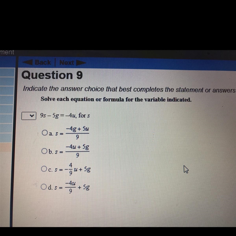 9s - 5g=4u, for s i need the answer pls-example-1