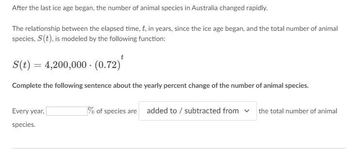 Every year, ___%percent of species are added to or subtracted from the total number-example-1