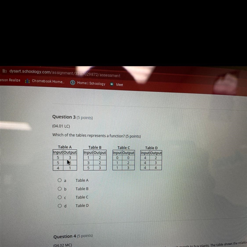 Which of the tables represents a function?-example-1