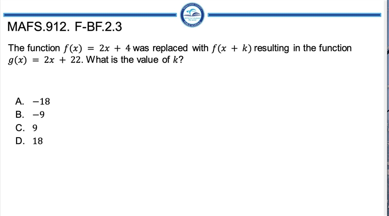 The function () = 2 + 4 was replaced with ( + ) resulting in the function () = 2 + 22. What-example-1