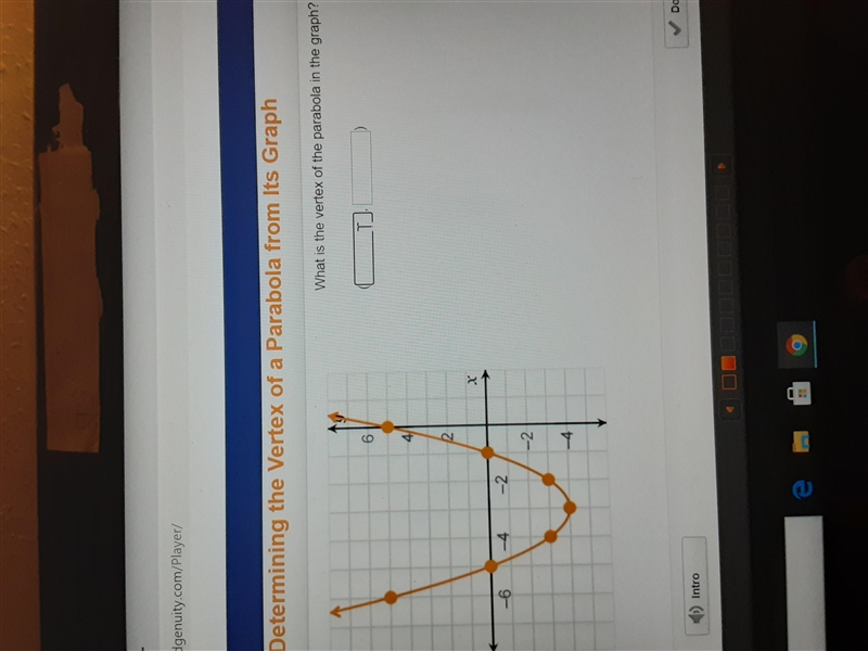 What is the vertex of the parabola in the graph-example-1