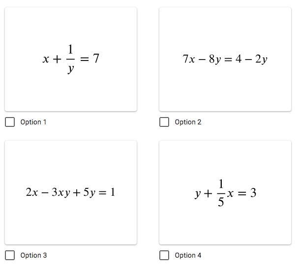 Determine which equations are linear. (check all that apply)-example-1