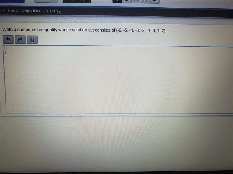 Write a compound inequality whose solution consits of { -6, -5,-4,-3,-2,-1,0,1,2}-example-1