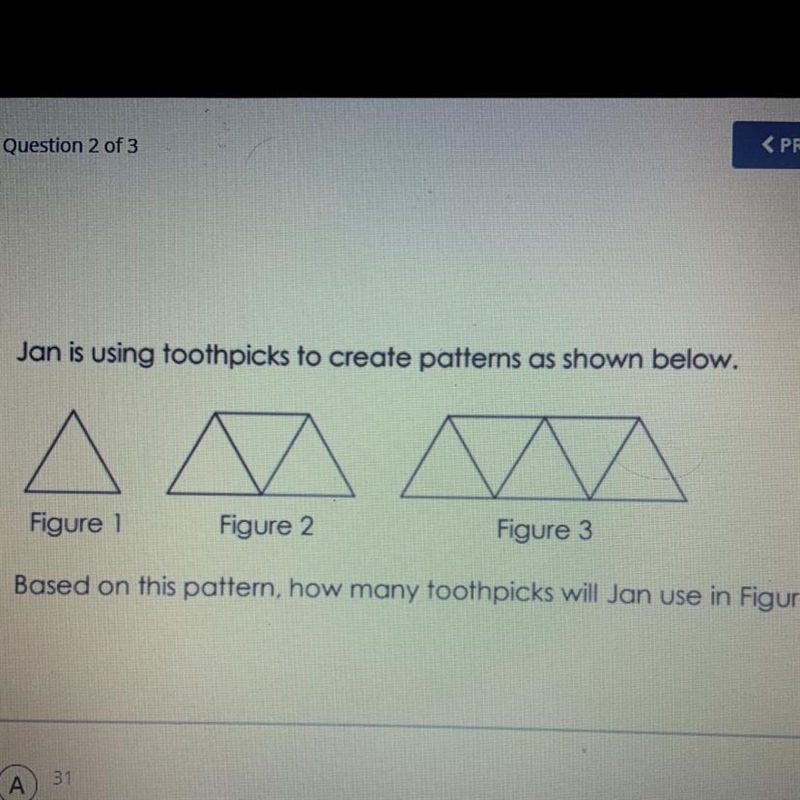 Jan is using toothpicks to create patterns as shown below. A Figure 1 Figure 2 Figure-example-1