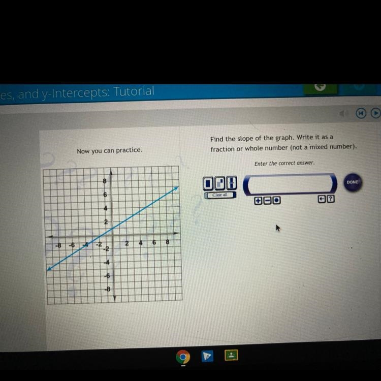 Find the slope of the graph. Write it as a fraction or whole number (not a mixed number-example-1