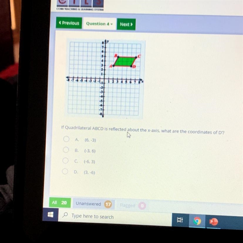 If quadrilateral ABCD is reflected about the x- axis, what are the coordinates of-example-1