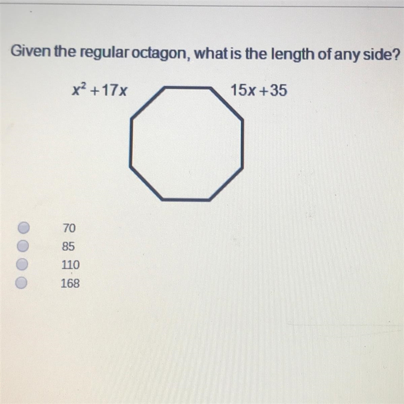 Given the regular octagon, what is the length of any side?-example-1