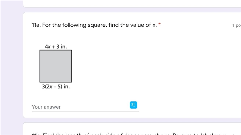 For the following square, find the value of x after that Find the length of each side-example-1