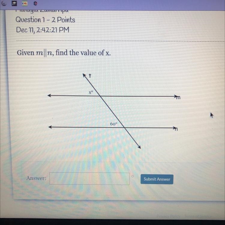 Given m||n, find the value of x. + x m 60°-example-1