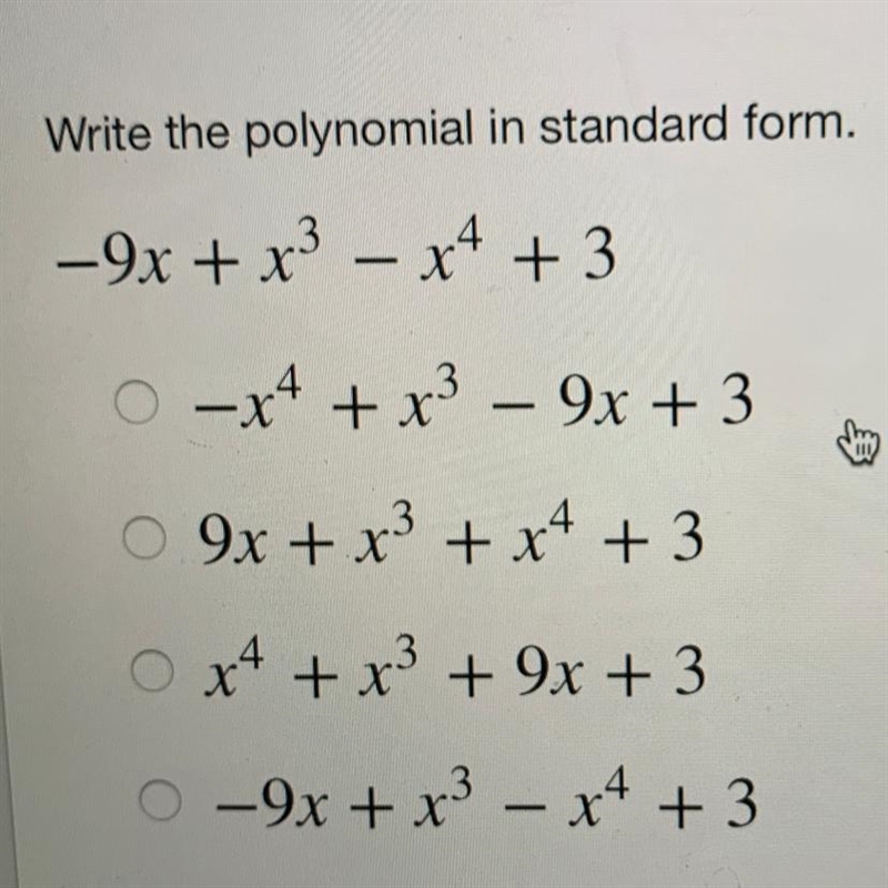 I don’t understand it someone help Write the polynomial in standard form-example-1