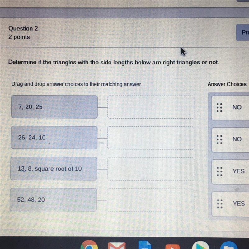 Is 7, 20, 25 a right triangle?-example-1