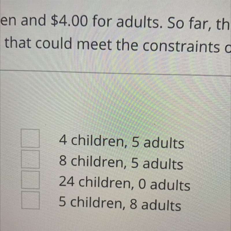 The admission fee at the county fair is $1.25 for children and $4.00 for adults. So-example-1