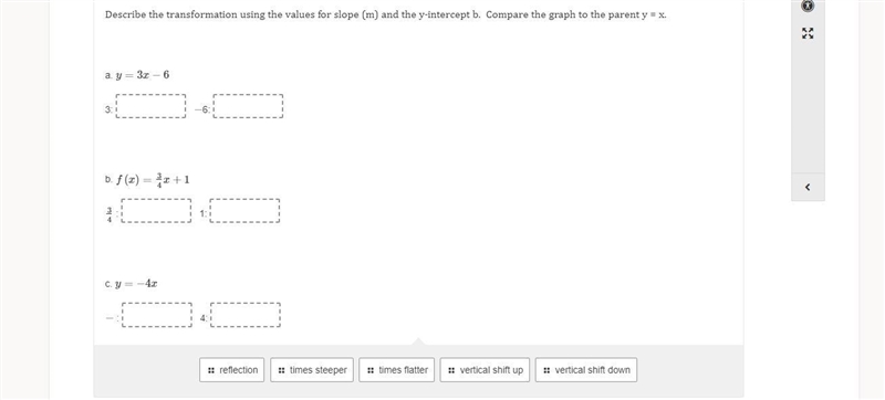 Describe the transformation using the values for slope (m) and the y-intercept b. Compare-example-1