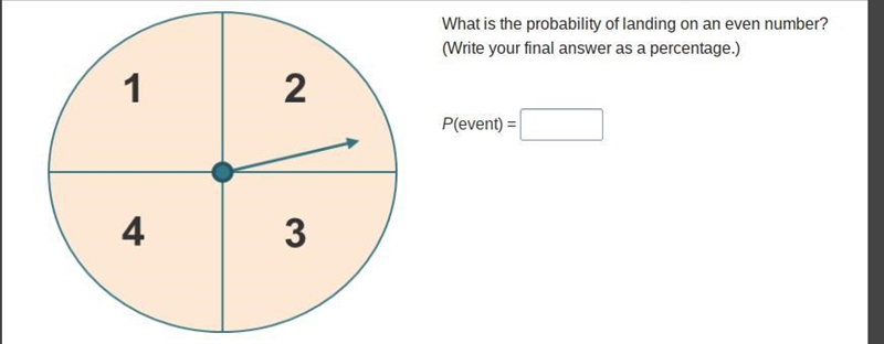 Please help due in 5 mins What is the probability of landing on an even number? (Write-example-1